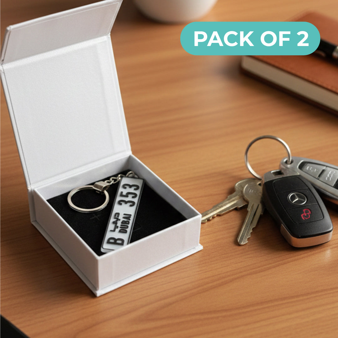 Personalized Car Number Plate Keychain PACK of 2 – A Premium Gift for Car Owners in UAE